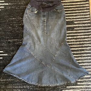 Motherhood Maternity Denim Skirt Medium Mermaid Long Elastic Maxi Modest Used